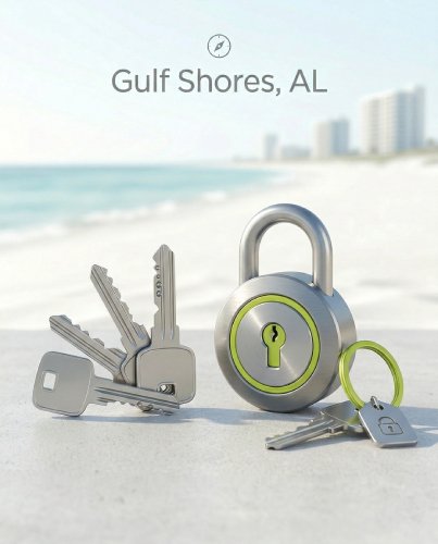 Trusted locksmith services in Gulf Shores Alabama with lock and key on beach